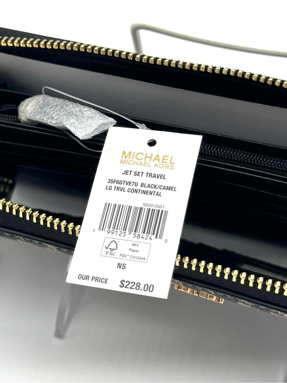 Michael Kors Large Continental Wallet Wristlet Black/Camel